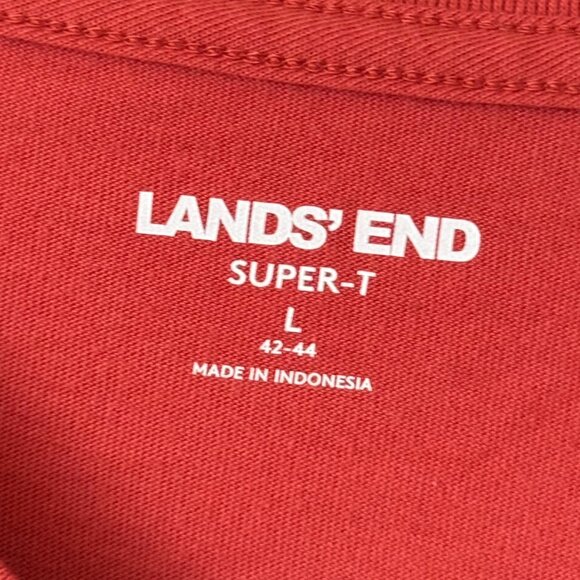 Men's Lands' End V-Neck Super T 100% Cotton in Rust Orange/Red - Large (42-44) - Picture 3 of 4